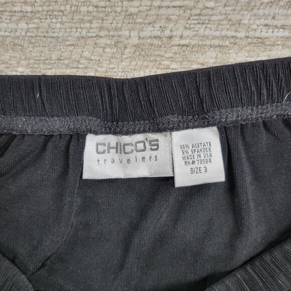 Chicos Travelers Fringe Skirt Womens XL Black Ribbed Faux Wrap Slinky Rodeo - Picture 2 of 10